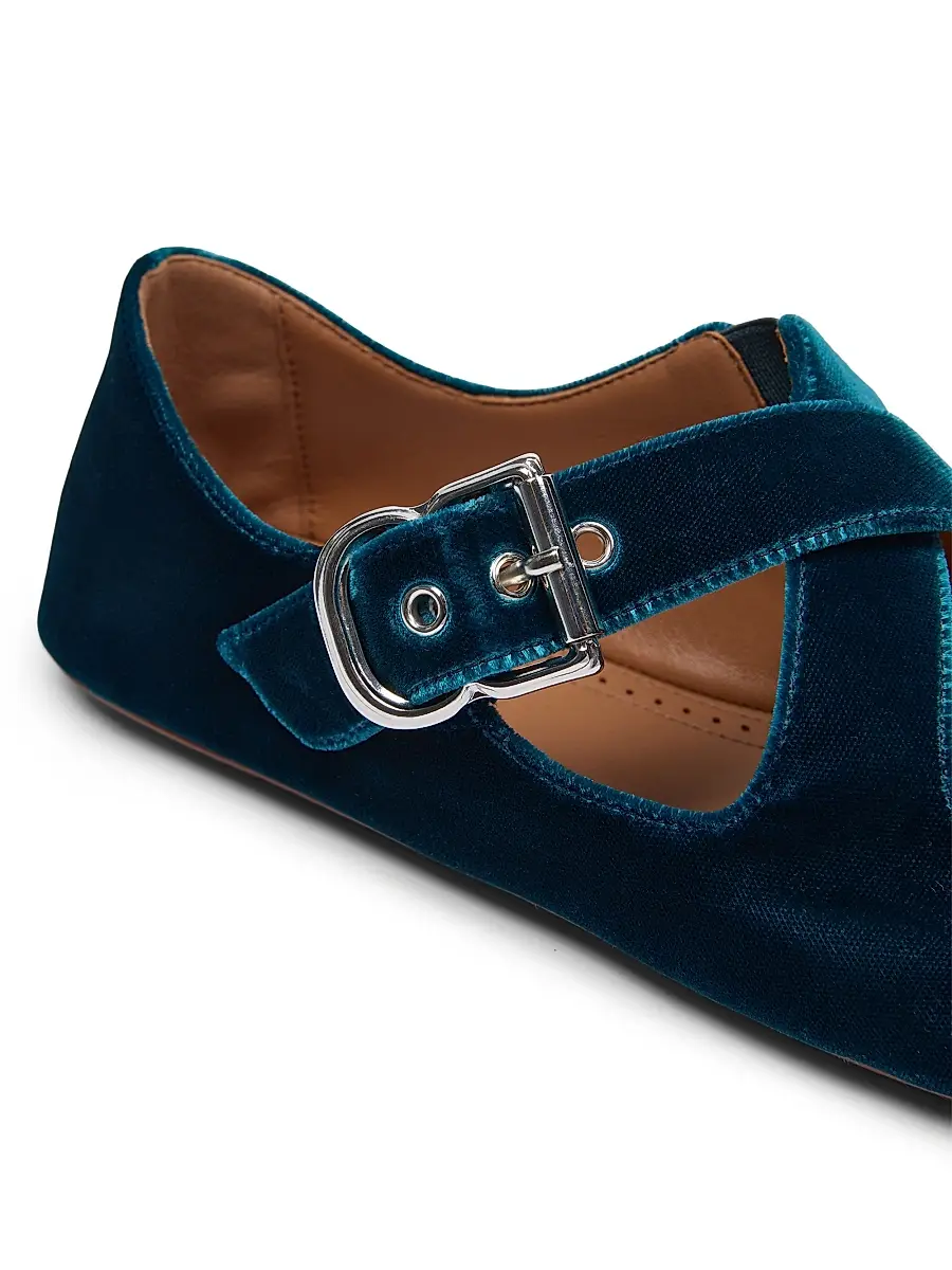 Alaïa Women's Velvet Crisscross Ballet Flats - Petrole | Thumbnail 5 Alaïa Women's Velvet Crisscross Ballet Flats - Petrole | Thumbnail 5