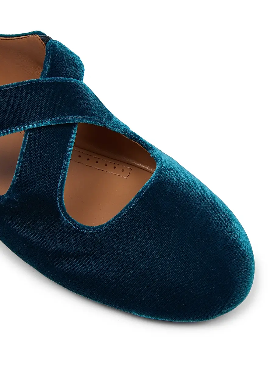Alaïa Women's Velvet Crisscross Ballet Flats - Petrole | Thumbnail 6 Alaïa Women's Velvet Crisscross Ballet Flats - Petrole | Thumbnail 6