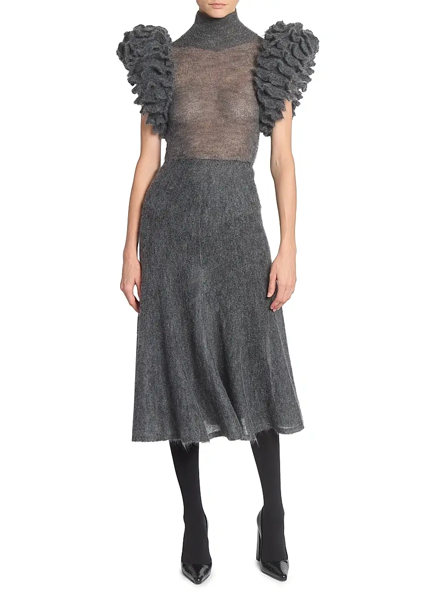 ALAÏA Women's Circle Wool-Blend Midi-Skirt - Gris Chine | Thumbnail 2