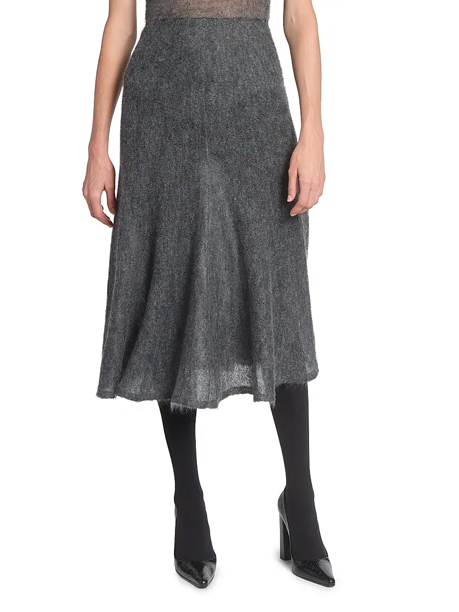 ALAÏA Women's Circle Wool-Blend Midi-Skirt - Gris Chine | Thumbnail 3