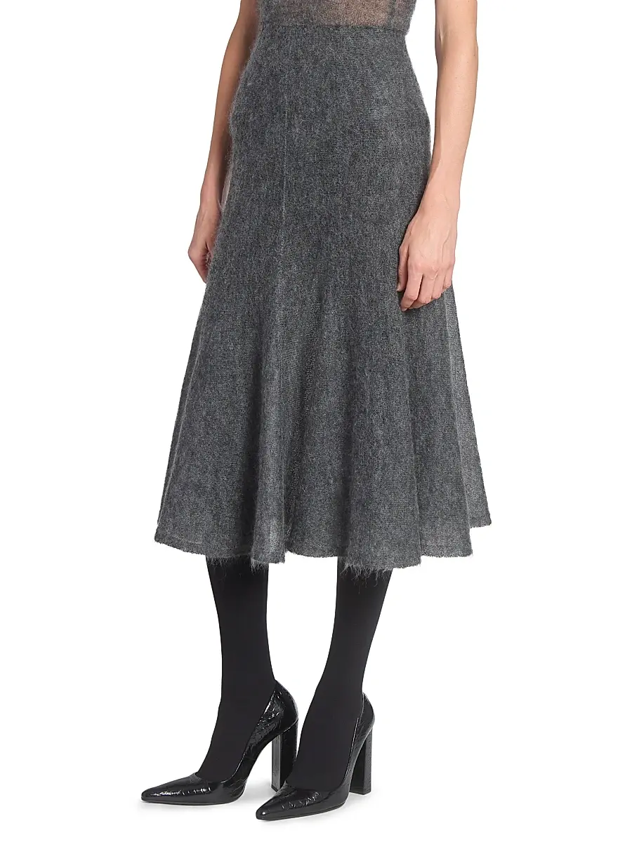 ALAÏA Women's Circle Wool-Blend Midi-Skirt - Gris Chine | Thumbnail 4