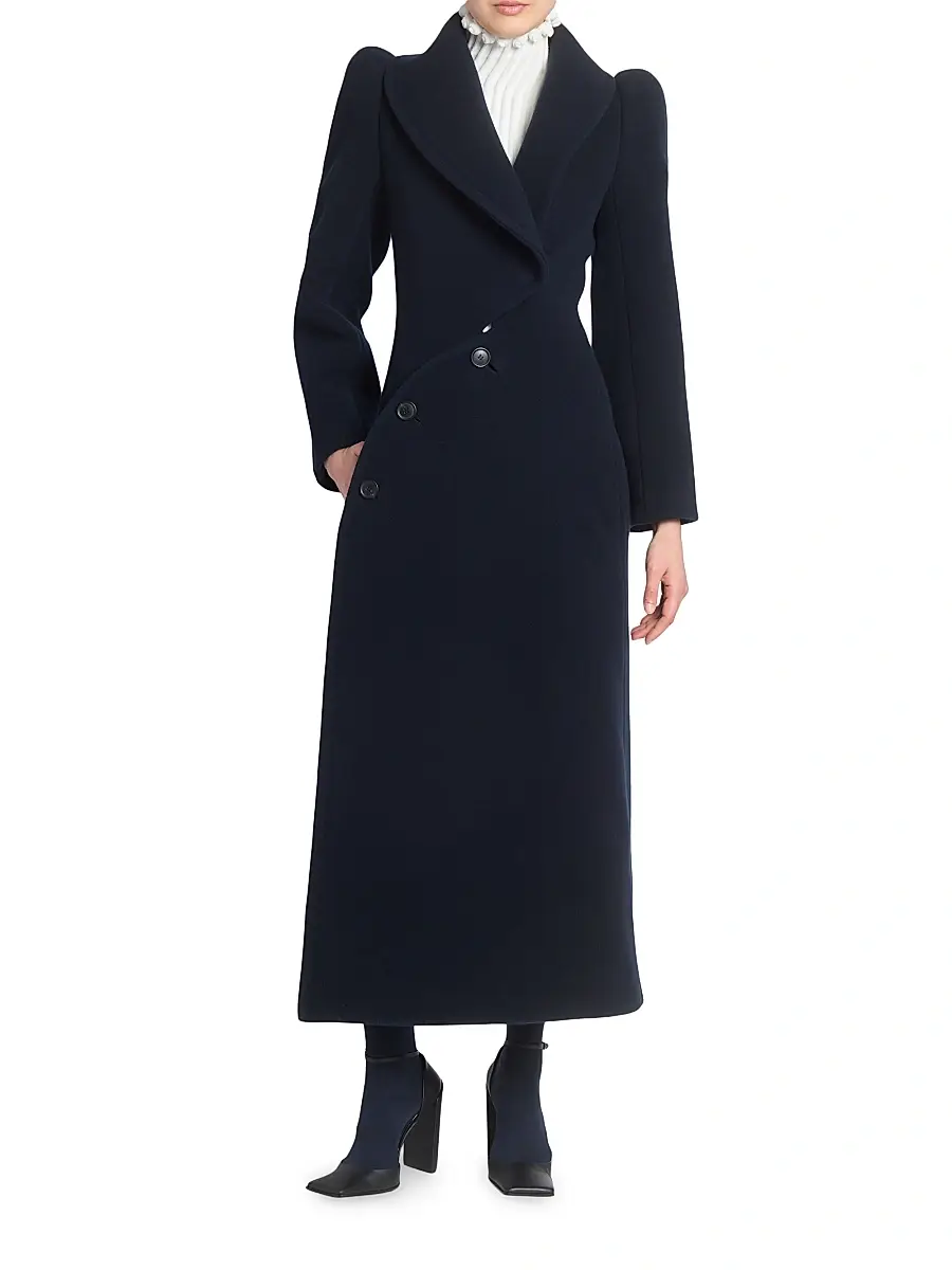Alaïa Women's Curved-Button Wool Coat - Marine | Thumbnail 2