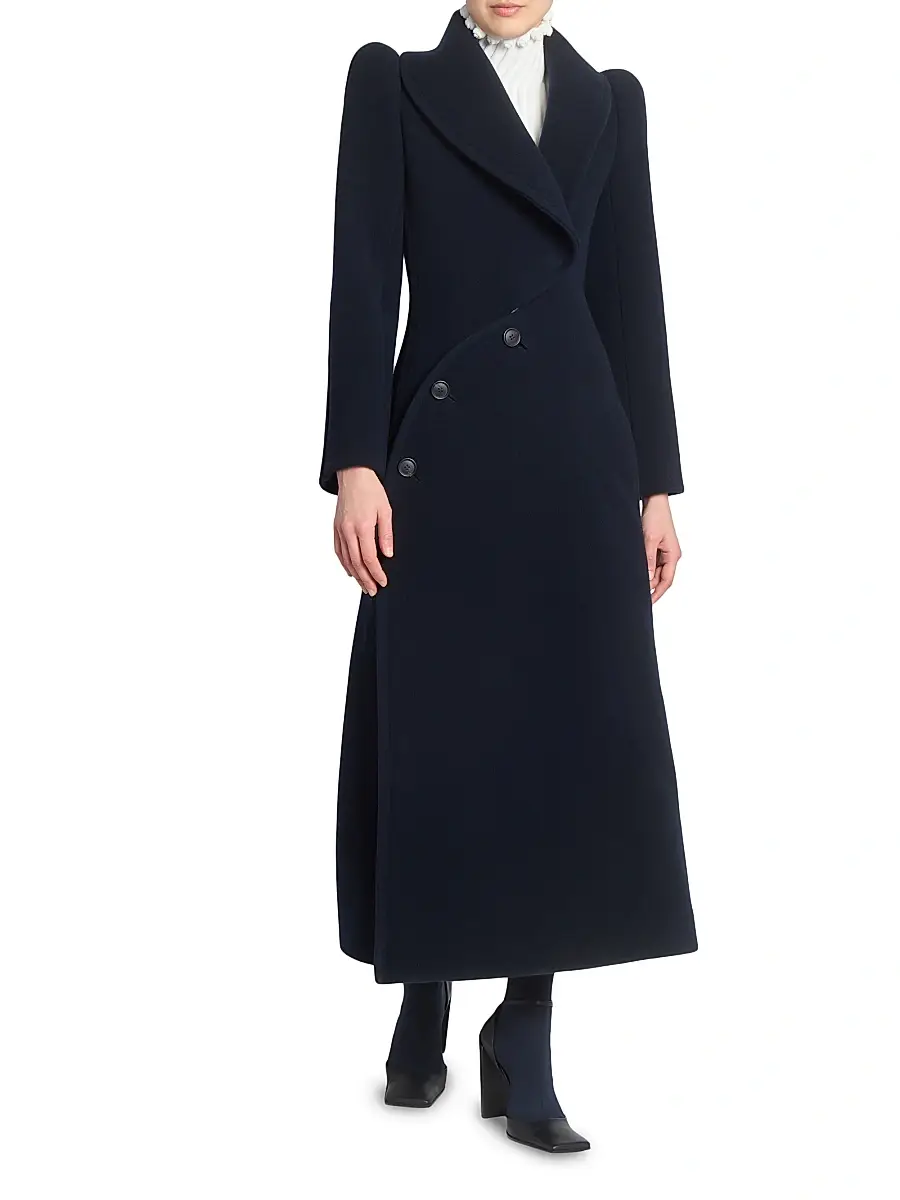 Alaïa Women's Curved-Button Wool Coat - Marine | Thumbnail 3