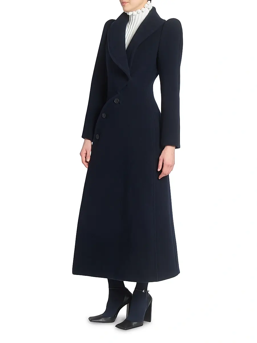 Alaïa Women's Curved-Button Wool Coat - Marine | Thumbnail 4