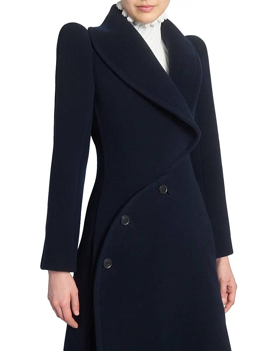 Alaïa Women's Curved-Button Wool Coat - Marine | Thumbnail 6