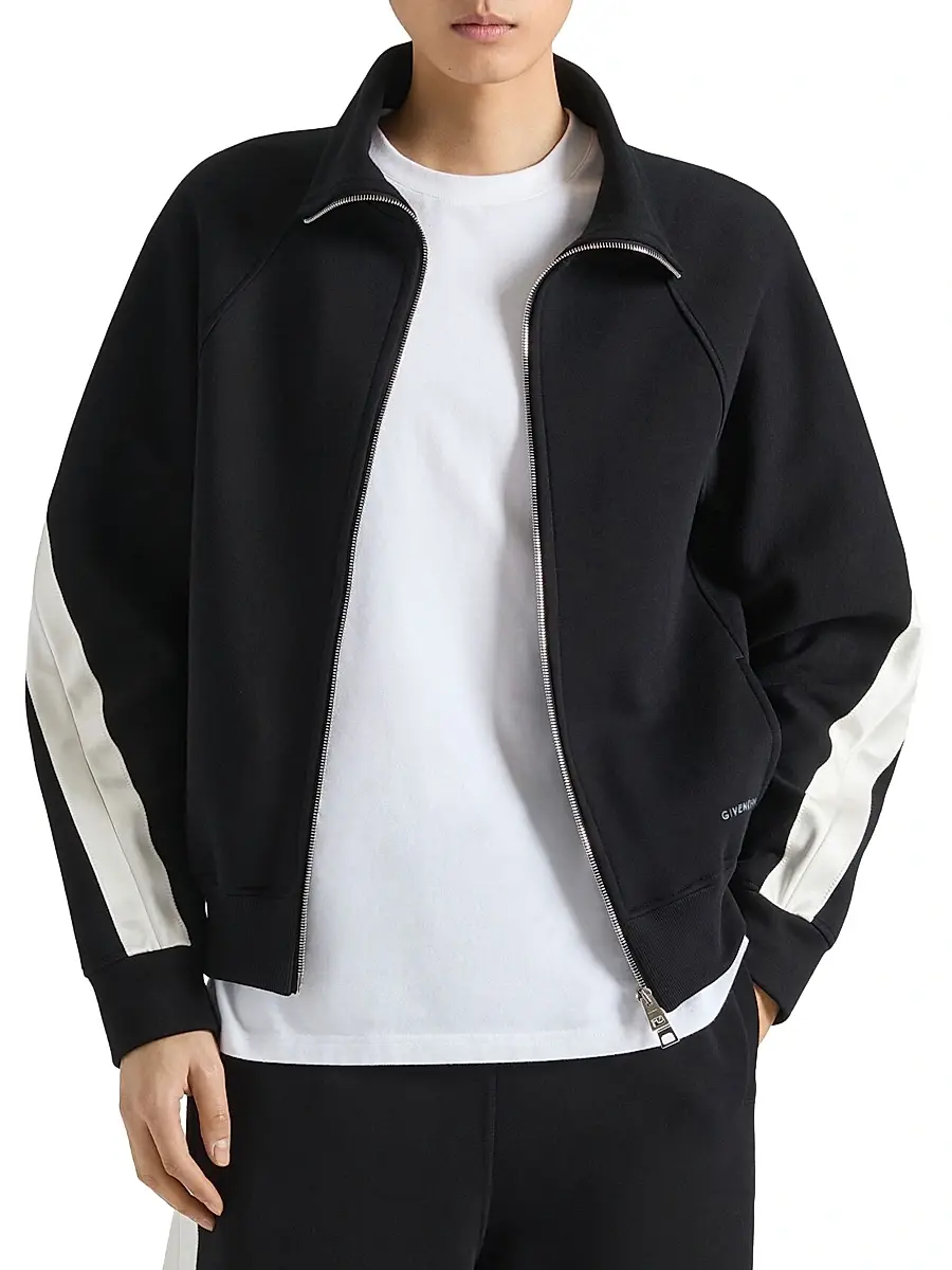 Givenchy Men's Zipped Sweatshirt in Scuba with Satin Seams - Black | Thumbnail 2 Givenchy Men's Zipped Sweatshirt in Scuba with Satin Seams - Black | Thumbnail 2