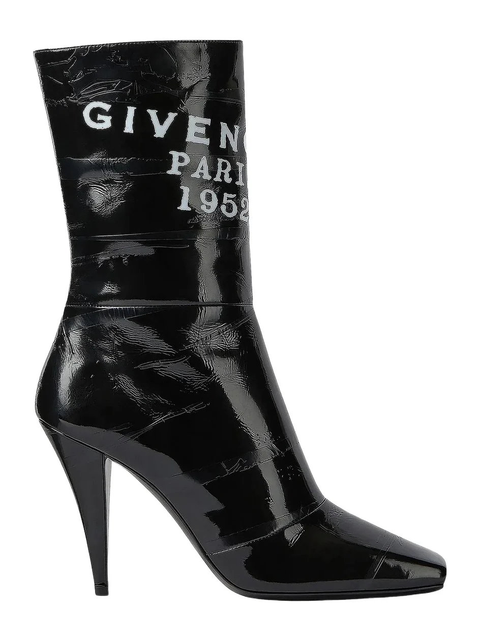 Women's Sliced Square Tape Ankle Boots in Leather - Black