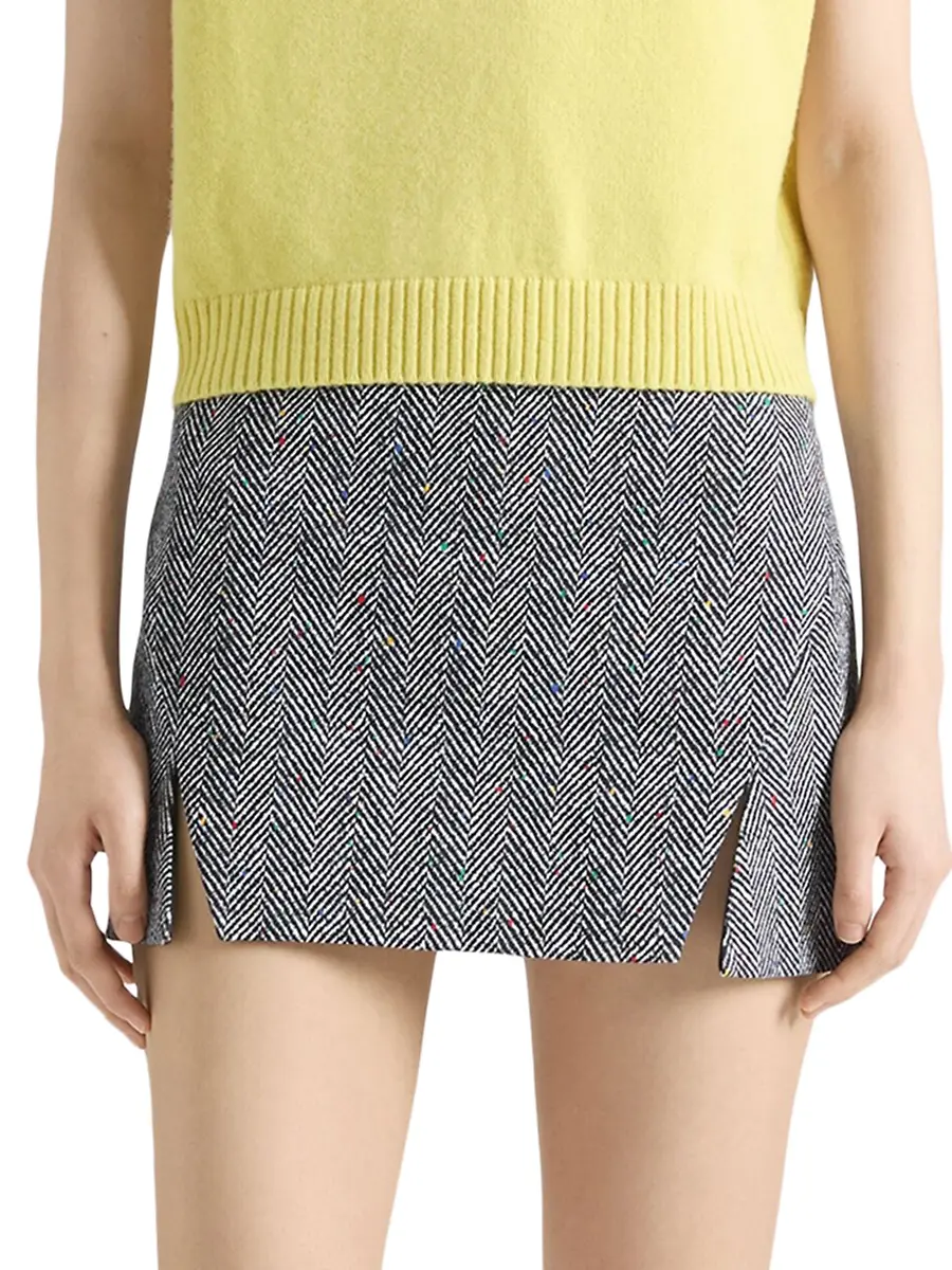 Givenchy Women's Mini Cut-Out Skirt in Cotton Herringbone - Black White | Thumbnail 2
