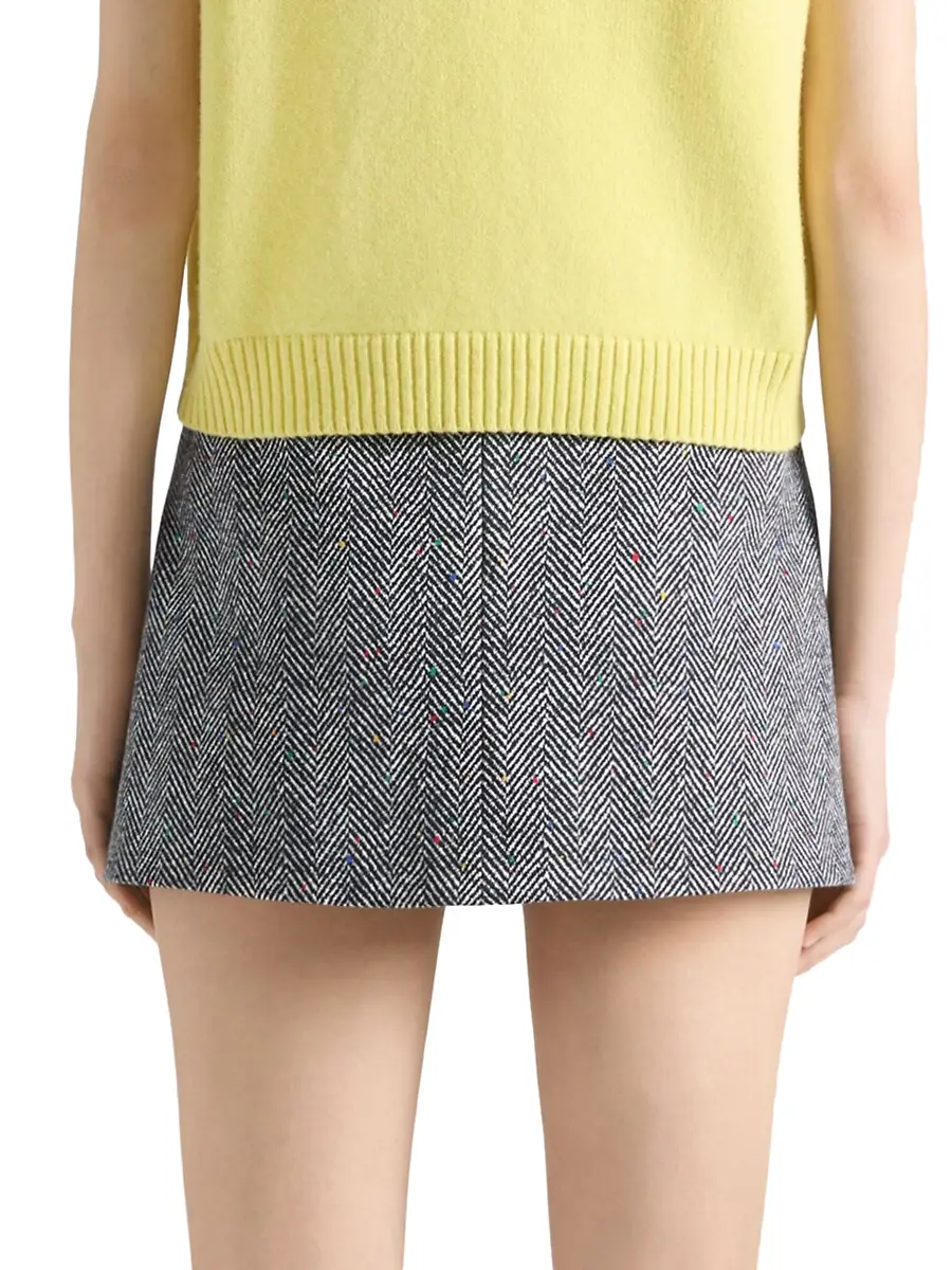Givenchy Women's Mini Cut-Out Skirt in Cotton Herringbone - Black White | Thumbnail 3