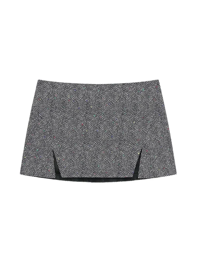 Givenchy Women's Mini Cut-Out Skirt in Cotton Herringbone - Black White