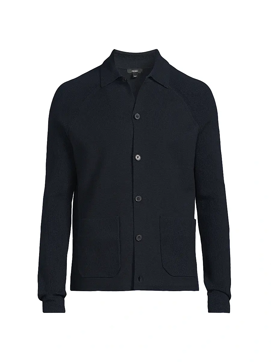Reiss Men's Fitzgerald Button-Front Cardigan - Navy Blue | Image 1 Reiss Men's Fitzgerald Button-Front Cardigan - Navy Blue | Image 1