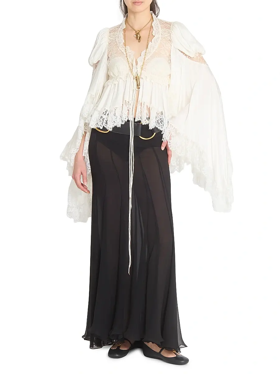 Chloé Women's Pleated Sheer Silk Maxi Skirt - Black | Thumbnail 2