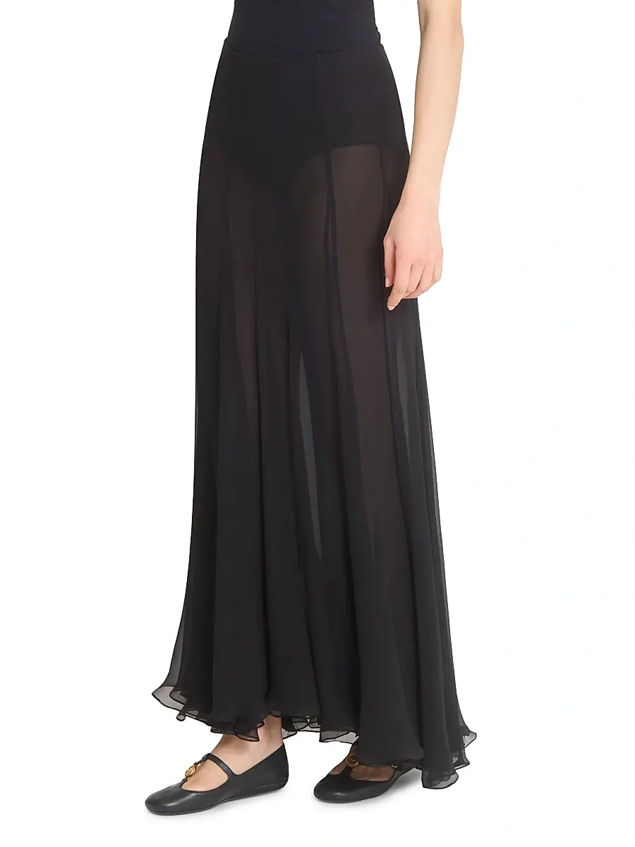 Chloé Women's Pleated Sheer Silk Maxi Skirt - Black | Thumbnail 4