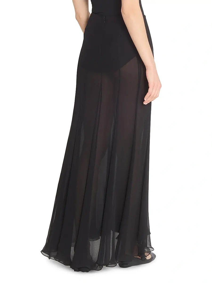 Chloé Women's Pleated Sheer Silk Maxi Skirt - Black | Thumbnail 5