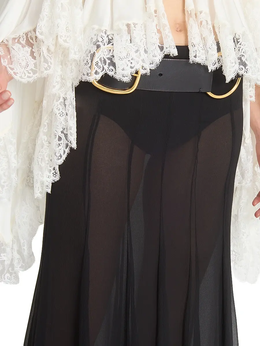 Chloé Women's Pleated Sheer Silk Maxi Skirt - Black | Thumbnail 6