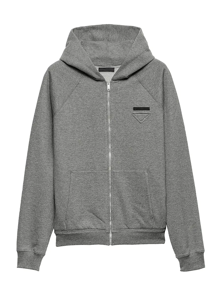 Prada Men's Cashmere Blend Zipper Hoodie - Grey | Image 1 Prada Men's Cashmere Blend Zipper Hoodie - Grey | Image 1