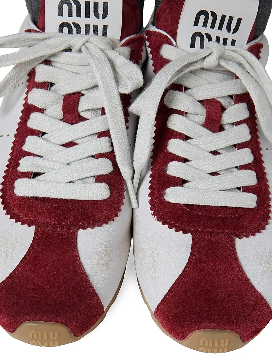 Miu Miu Women's Plume Nappa Leather and Suede Sneakers - White | Thumbnail 4 Miu Miu Women's Plume Nappa Leather and Suede Sneakers - White | Thumbnail 4
