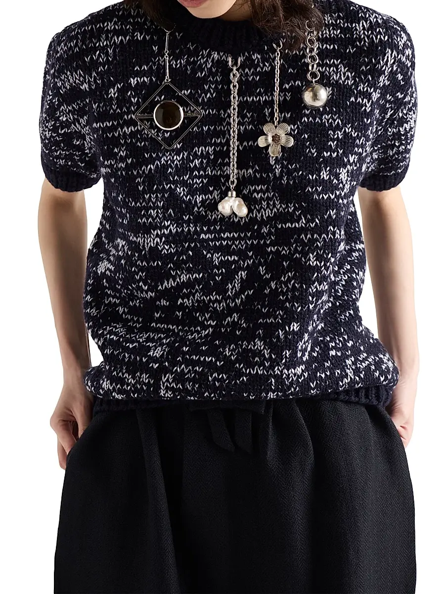 Prada Women's Short-Sleeved Wool Sweater - Blue | Thumbnail 3