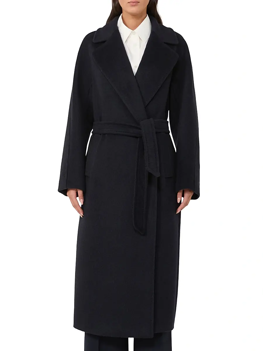 Weekend Max Mara Women's Long Wool and Alpaca Coat - Navy | Thumbnail 3