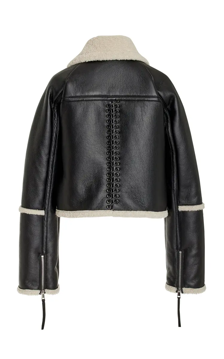 SIMKHAI Corinne Vegan Sherpa Moto Jacket - Black/white | Thumbnail 2