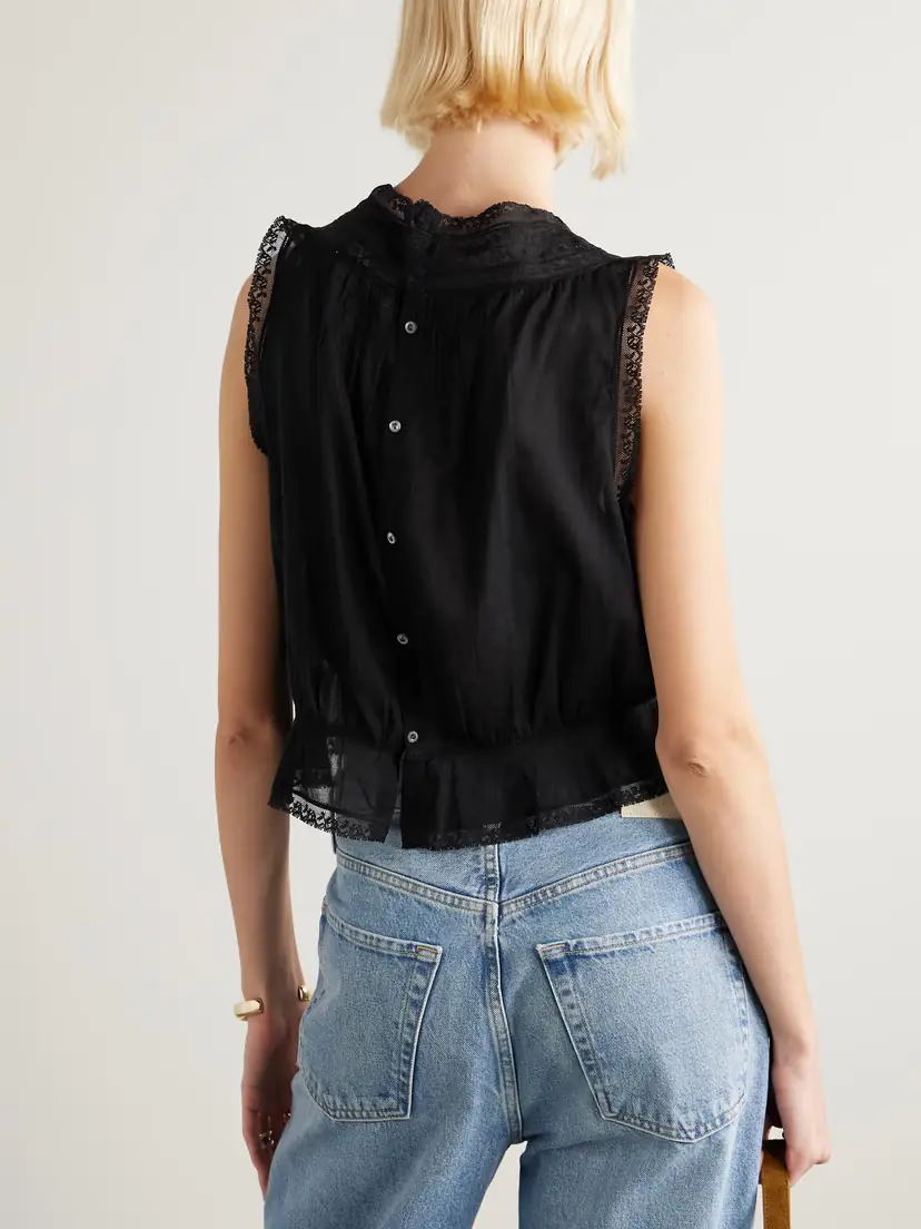 DÔEN Lilibet Lace-trimmed Pintucked Organic Cotton-voile Top | Thumbnail 3