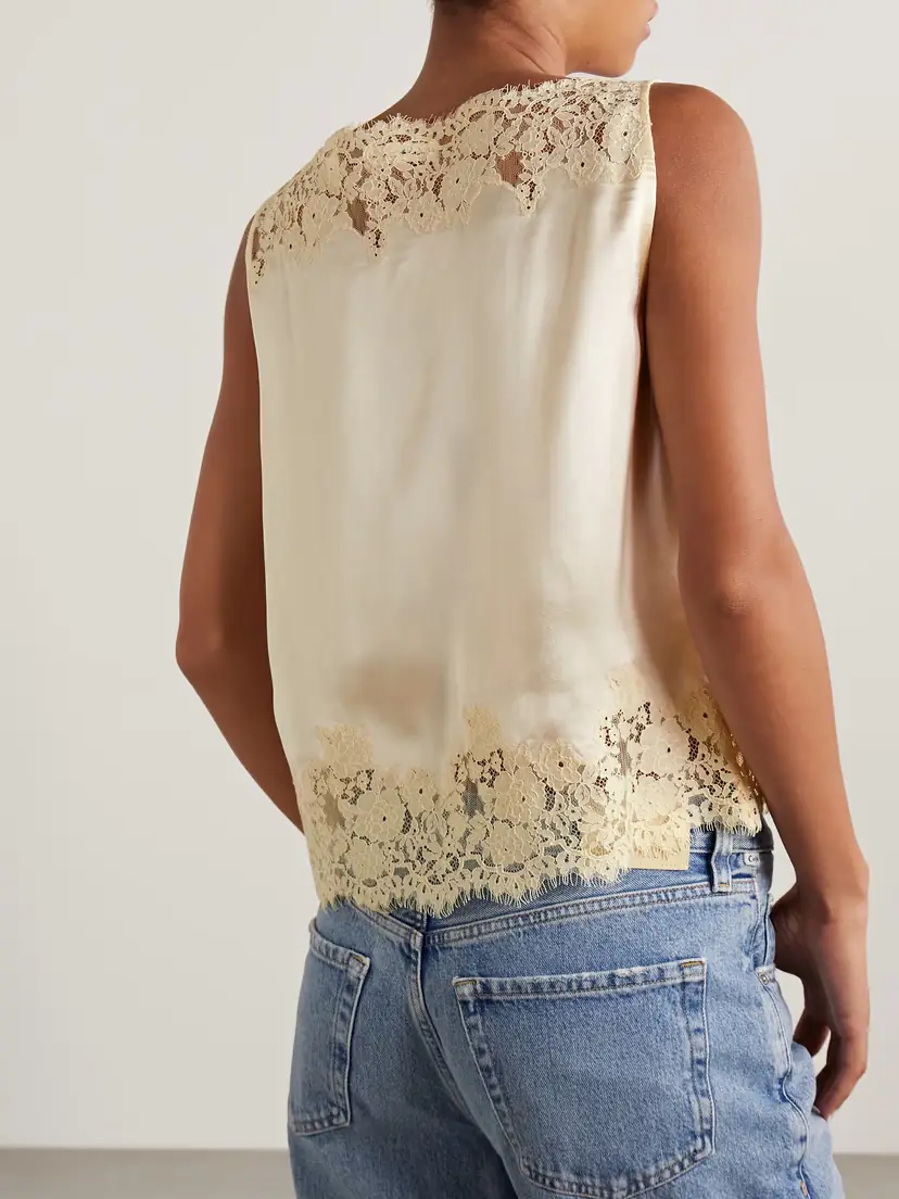 DÔEN Viviane Lace-trimmed Silk-satin Top | Thumbnail 3