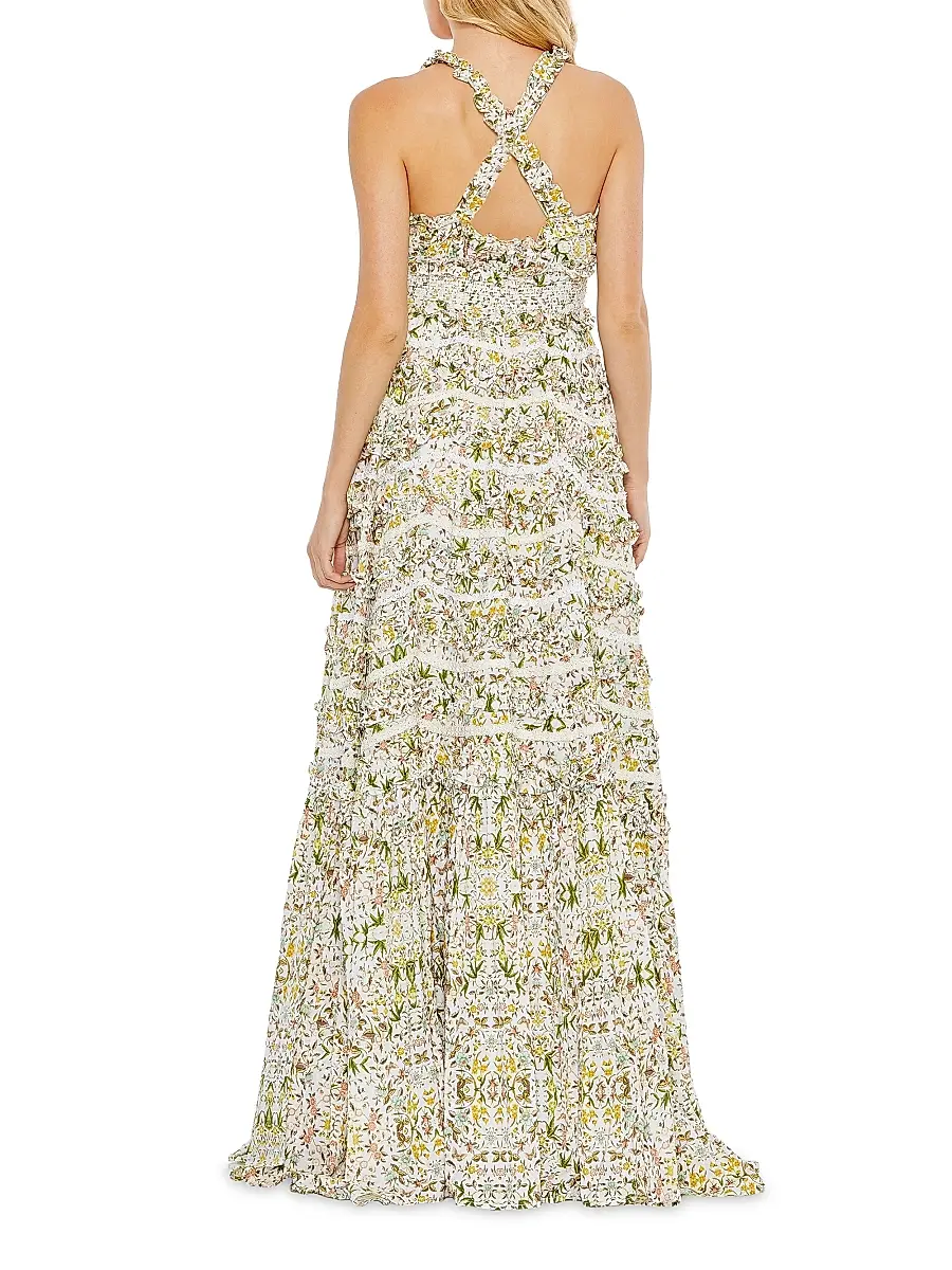 Mac Duggal Women's Floral Ruffle Tiered Smocked Maxi Dress | Thumbnail 2
