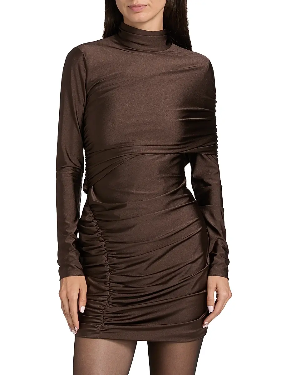 Et Ochs Women's Fallon Ruched Wrap Minidress - Chocolate | Thumbnail 3