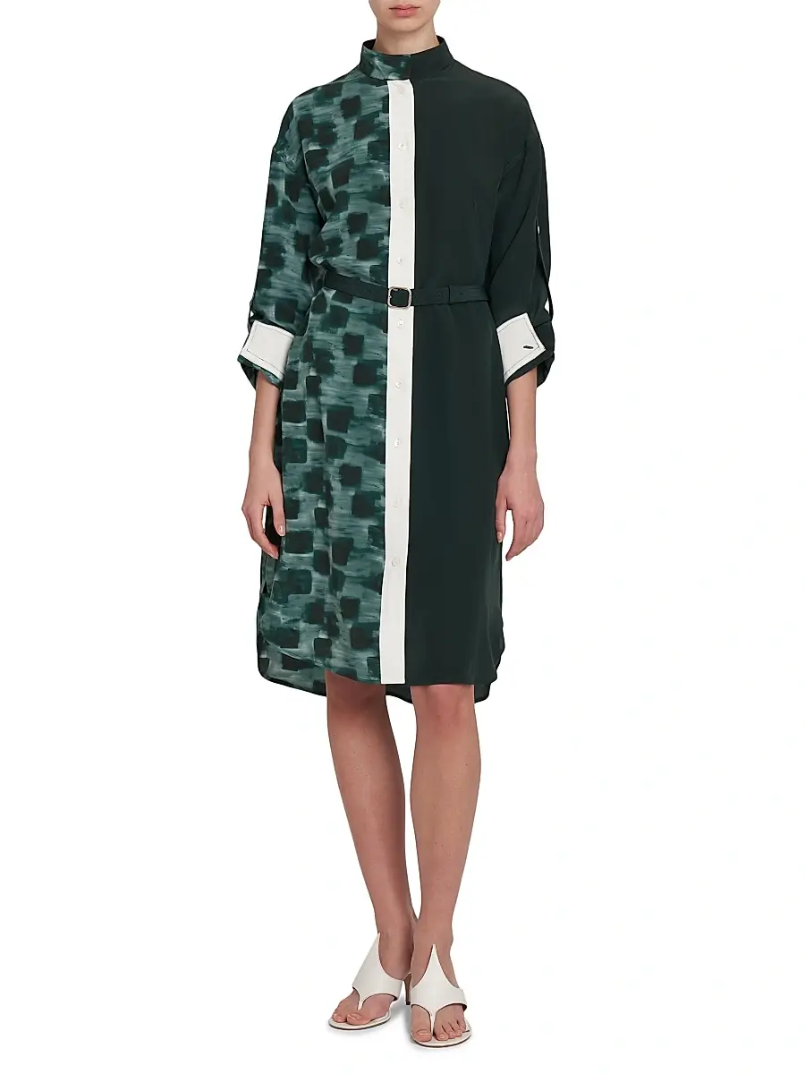 Ferragamo Women's Painted Block Silk Split Shirtdress | Thumbnail 2 Ferragamo Women's Painted Block Silk Split Shirtdress | Thumbnail 2
