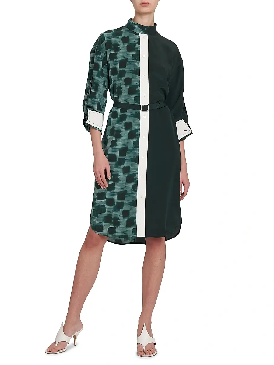 Ferragamo Women's Painted Block Silk Split Shirtdress | Thumbnail 3 Ferragamo Women's Painted Block Silk Split Shirtdress | Thumbnail 3
