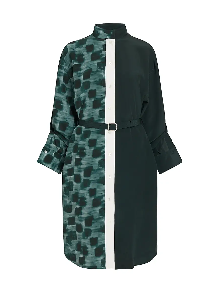 Ferragamo Women's Painted Block Silk Split Shirtdress - Moss | Image 1 Ferragamo Women's Painted Block Silk Split Shirtdress - Moss | Image 1