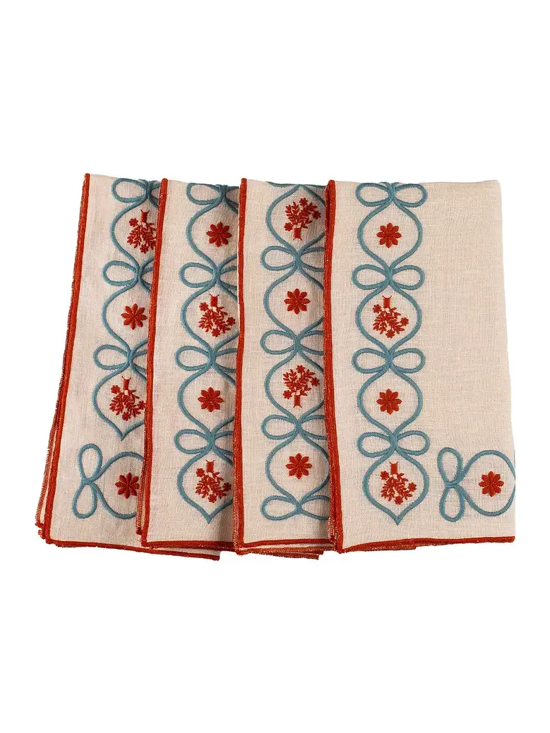 Misette Embroidered Linen Napkins Set Of 4