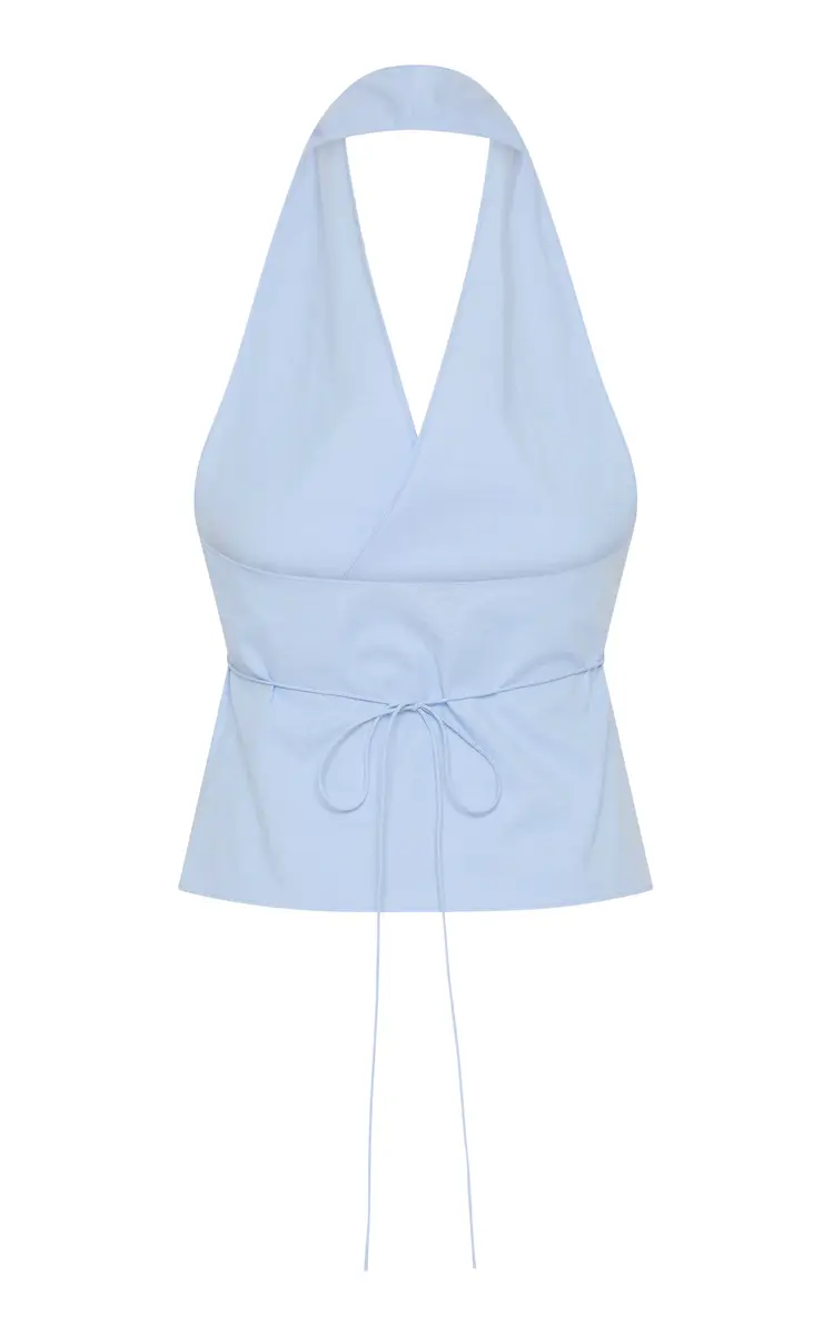 St. Agni Oxford Wrap Organic Cotton Halter Top - Blue | Thumbnail 12