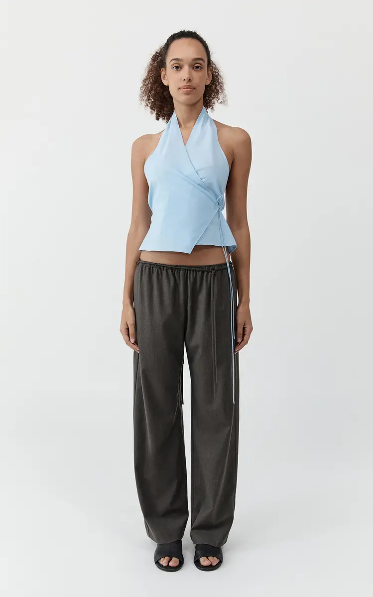 St. Agni Oxford Wrap Organic Cotton Halter Top - Blue | Thumbnail 14