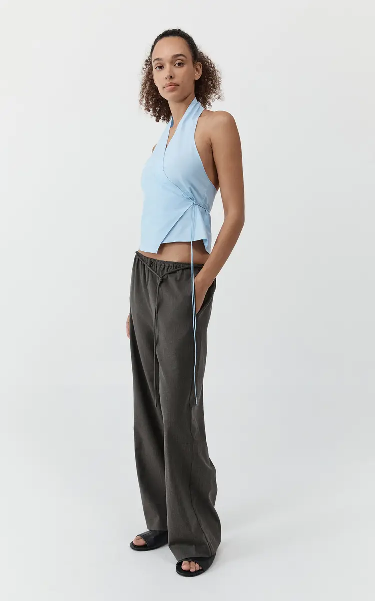 St. Agni Oxford Wrap Organic Cotton Halter Top - Blue | Thumbnail 17