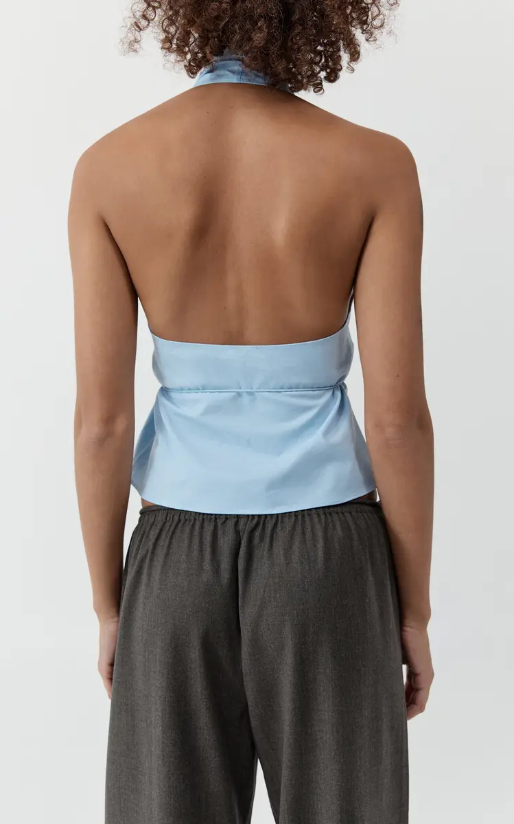 St. Agni Oxford Wrap Organic Cotton Halter Top - Blue | Thumbnail 19