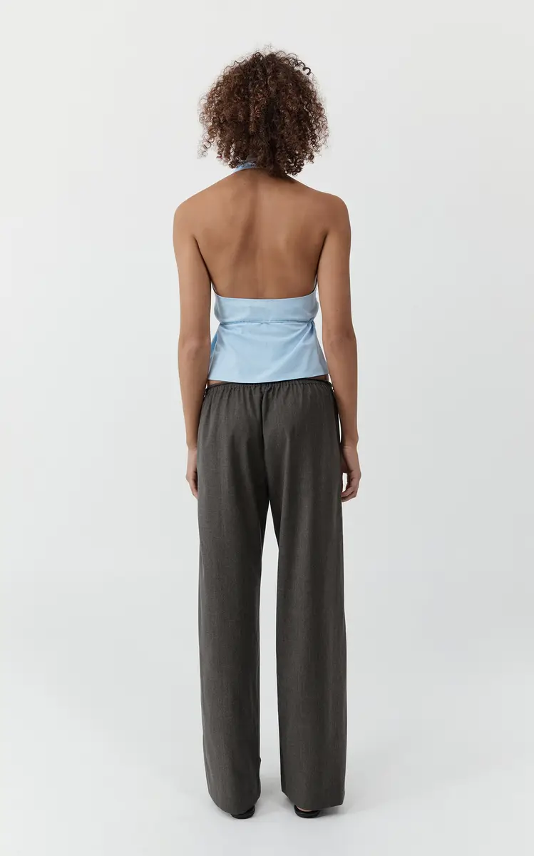 St. Agni Oxford Wrap Organic Cotton Halter Top - Blue | Thumbnail 4