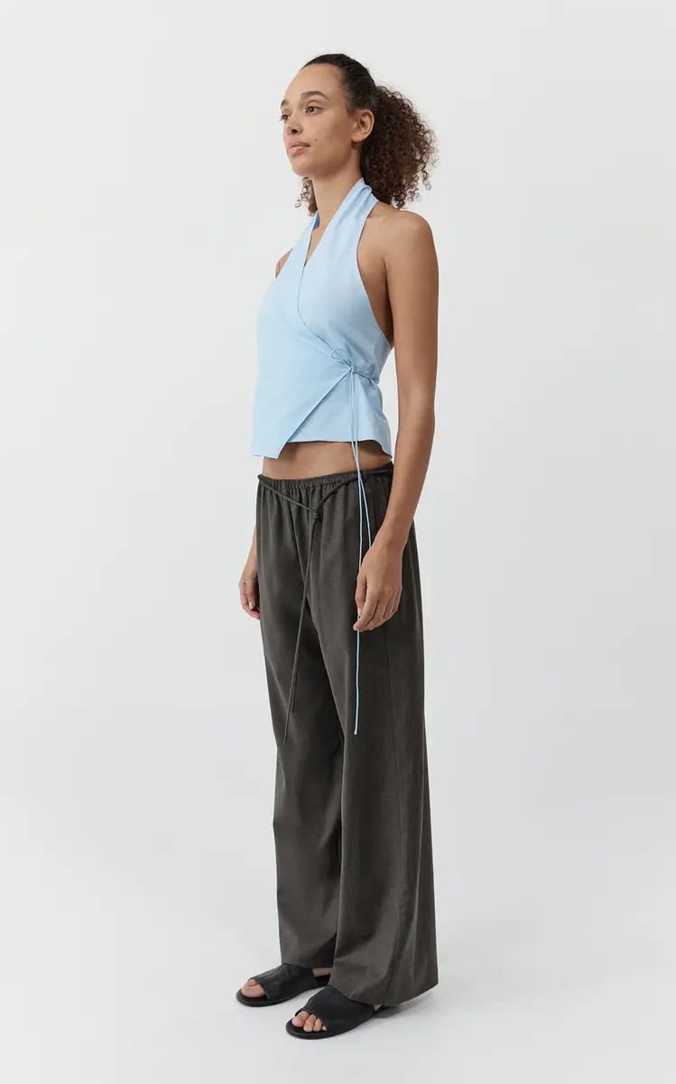 St. Agni Oxford Wrap Organic Cotton Halter Top - Blue | Thumbnail 9
