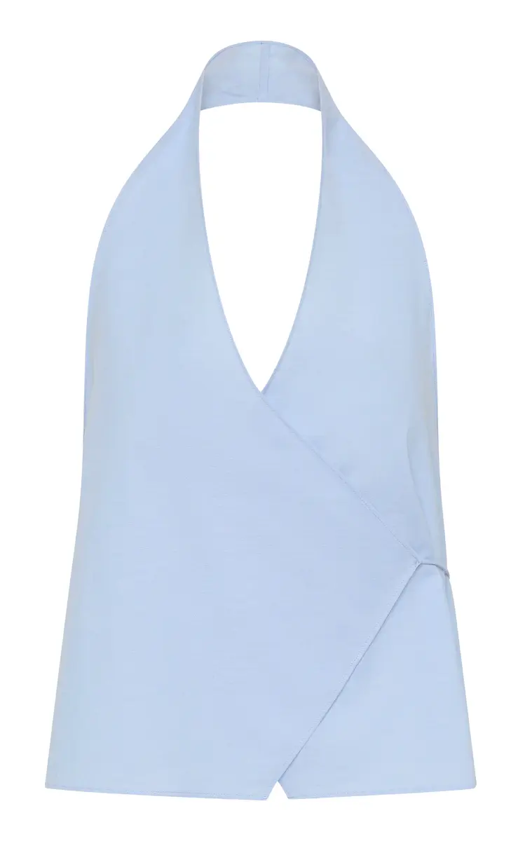 Oxford Wrap Organic Cotton Halter Top - Blue
