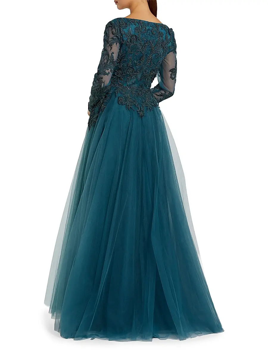 Mac Duggal Women's Embellished Tulle A-Line Gown - Teal | Thumbnail 2