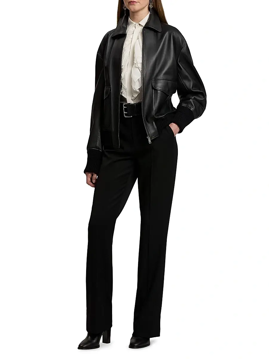 Ralph Lauren Collection Women's Coale Leather Bomber Jacket - Black | Thumbnail 2 Ralph Lauren Collection Women's Coale Leather Bomber Jacket - Black | Thumbnail 2