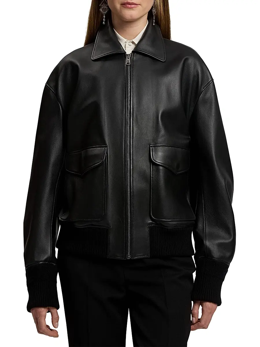 Ralph Lauren Collection Women's Coale Leather Bomber Jacket - Black | Thumbnail 3 Ralph Lauren Collection Women's Coale Leather Bomber Jacket - Black | Thumbnail 3