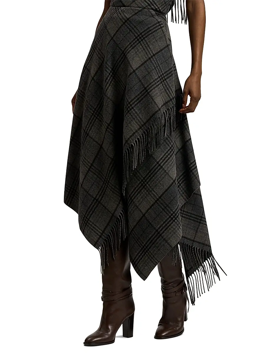 Ralph Lauren Collection Women's Hadiah Plaid Wool Scarf Skirt - Grey Black | Thumbnail 4 Ralph Lauren Collection Women's Hadiah Plaid Wool Scarf Skirt - Grey Black | Thumbnail 4