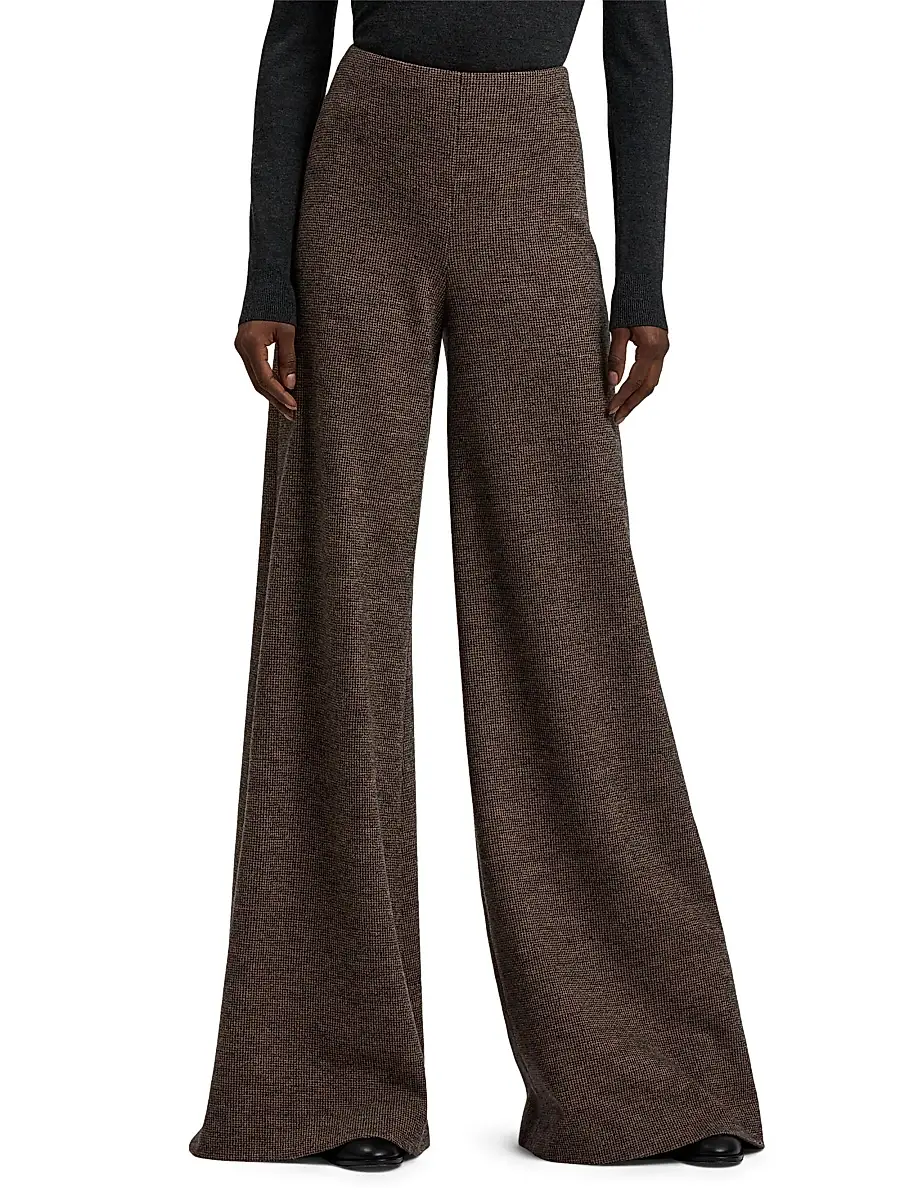 Ralph Lauren Collection Women's Isaiah Tick-Weave Wool Wide-Leg Pants - Dark Brown Camel | Thumbnail 3 Ralph Lauren Collection Women's Isaiah Tick-Weave Wool Wide-Leg Pants - Dark Brown Camel | Thumbnail 3