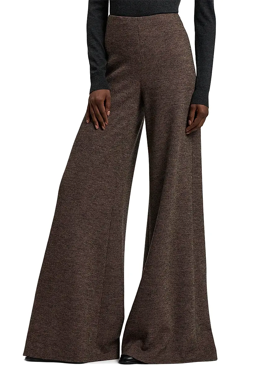 Ralph Lauren Collection Women's Isaiah Tick-Weave Wool Wide-Leg Pants - Dark Brown Camel | Thumbnail 4 Ralph Lauren Collection Women's Isaiah Tick-Weave Wool Wide-Leg Pants - Dark Brown Camel | Thumbnail 4