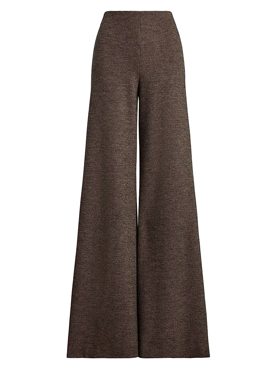 Women's Isaiah Tick-Weave Wool Wide-Leg Pants - Dark Brown Camel