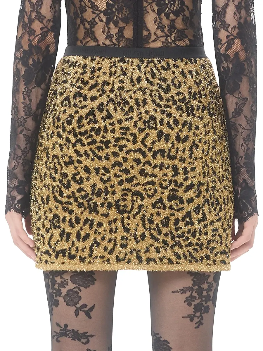 Valentino Women's Jacquard Animal Print Lurex Knit Skirt | Thumbnail 4