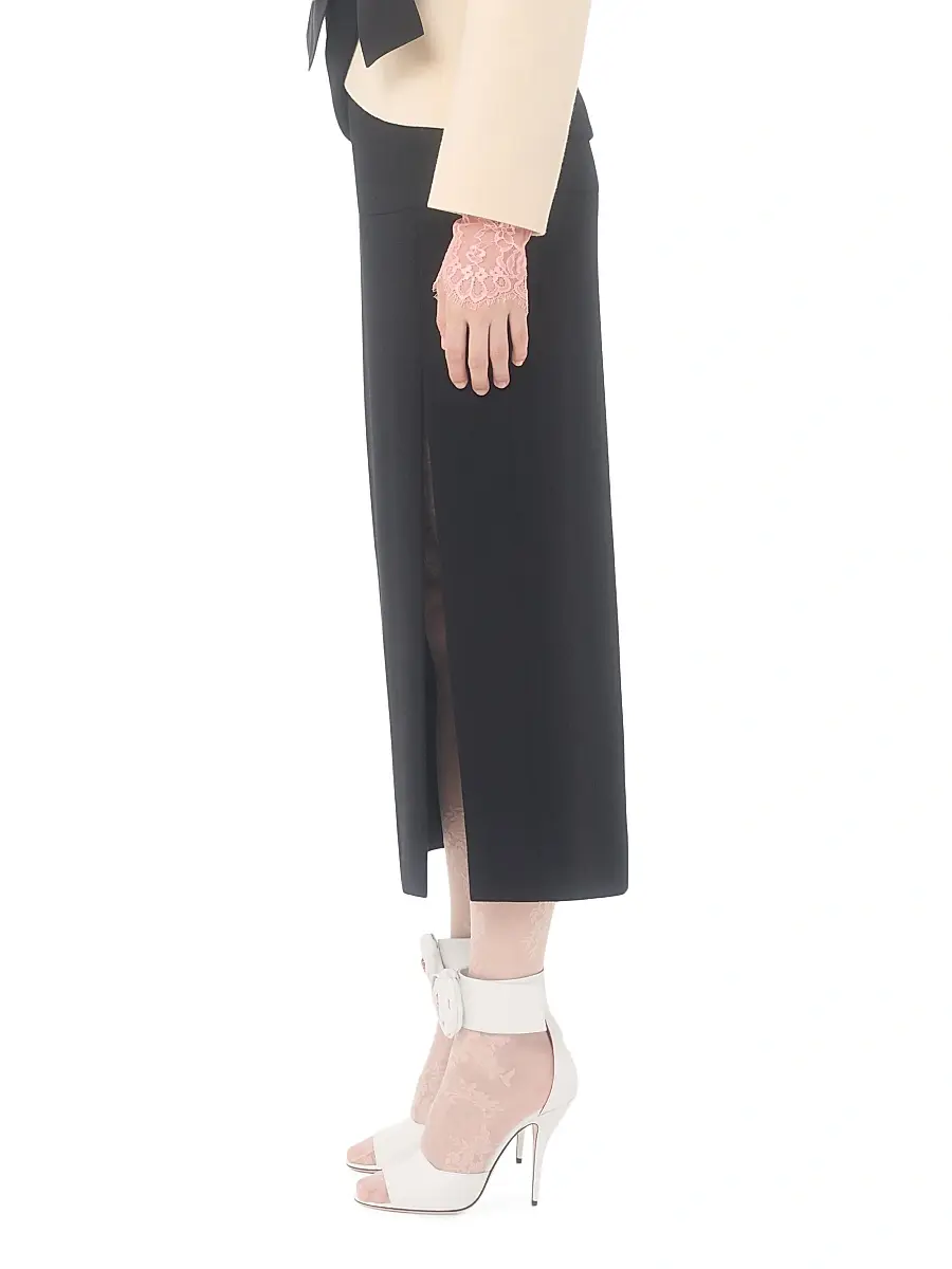 Valentino Garavani Women's Wool Crepe Midi Skirt - Black | Thumbnail 3 Valentino Garavani Women's Wool Crepe Midi Skirt - Black | Thumbnail 3