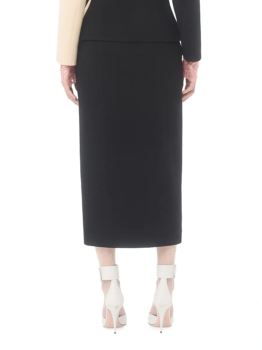 Valentino Garavani Women's Wool Crepe Midi Skirt - Black | Thumbnail 4 Valentino Garavani Women's Wool Crepe Midi Skirt - Black | Thumbnail 4
