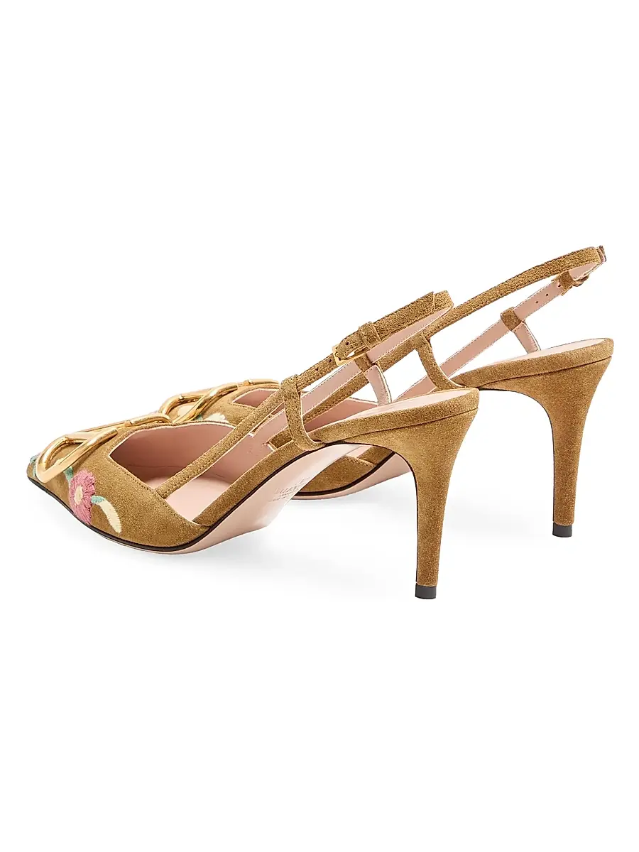Valentino Garavani Women's VLogo Signature 80MM Slingback Pumps in Crust Leather - Havana Beige | Thumbnail 3 Valentino Garavani Women's VLogo Signature 80MM Slingback Pumps in Crust Leather - Havana Beige | Thumbnail 3